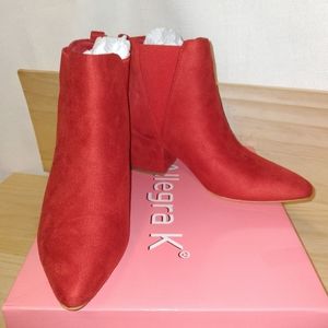 Allegra K Booties Womens Size 5.5 Red Faux Suede Pointed Toe Block Heel Nwt